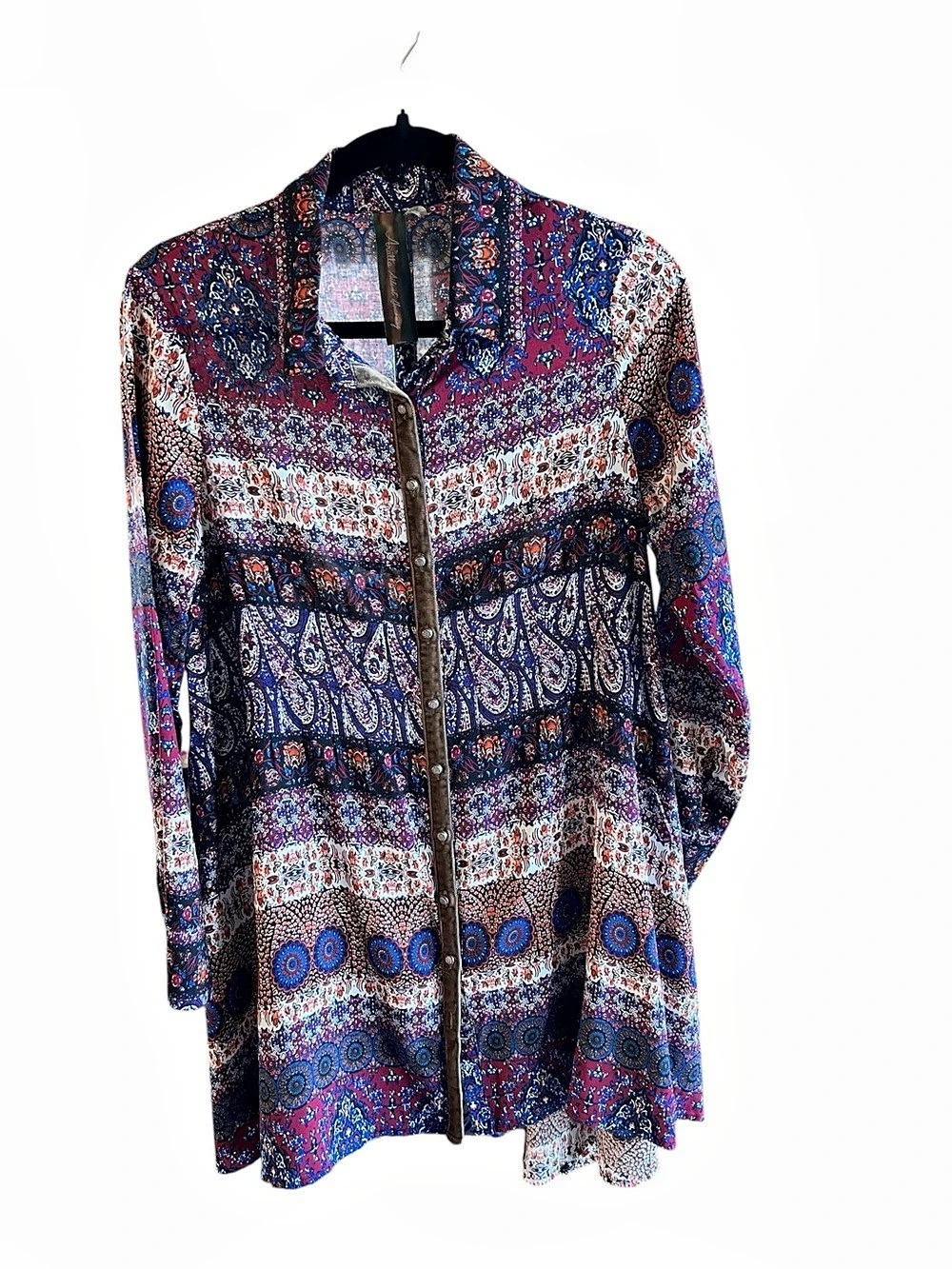 Aratta Silent Journey Boho Velvet Burnout Mixed Print Tunic Top S Lagenlook - Picture 2 of 7